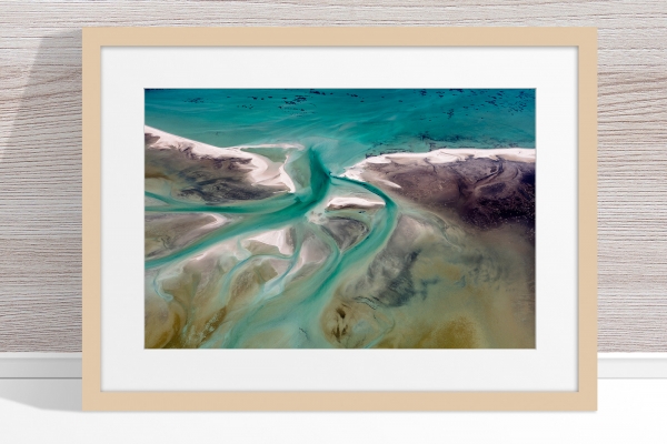 Jason Mazur - 'Shark Bay Aerial 191' Light Wood Frame